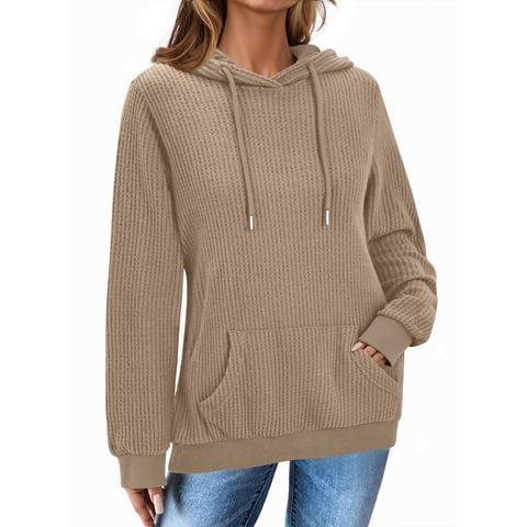 Womens Hoodies Casual Long Sleeve Waffle Pullover Tops Oversized Hooded Sweatshirts with Pocket