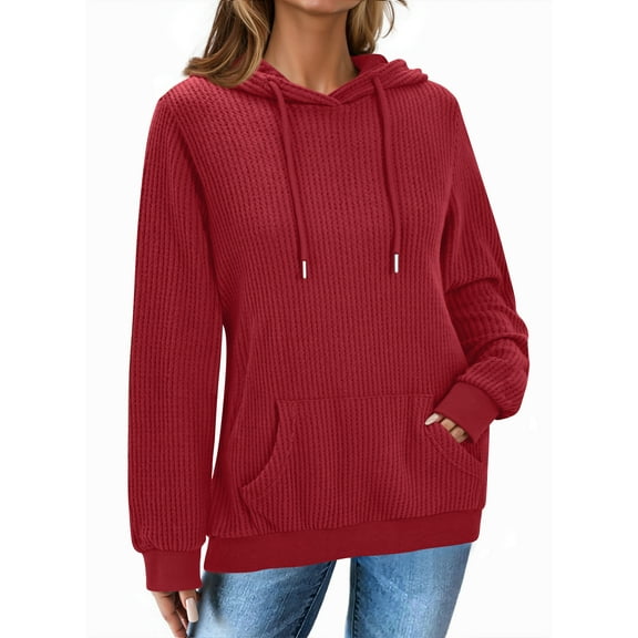 Fantaslook Womens Hoodies Casual Long Sleeve Waffle Pullover Tops Oversized Hooded Sweatshirts with Pocket