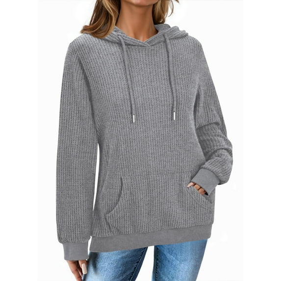 Fantaslook Womens Hoodies Casual Long Sleeve Waffle Pullover Tops Oversized Hooded Sweatshirts with Pocket