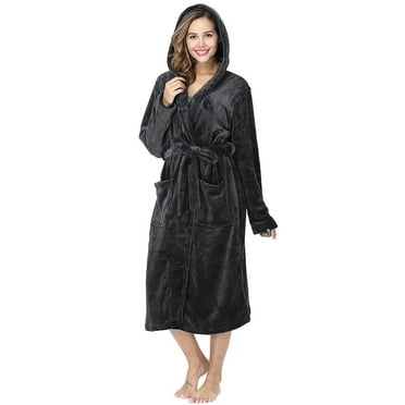 Fantaslook Womens Long Robes Plush Fleece Hooded Bathrobe with Pockets Fluffy Nightgown Sleepwear
