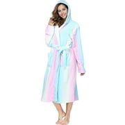 Fantaslook Womens Long Robes Plush Fleece Hooded Bathrobe with Pockets Fluffy Nightgown Sleepwear