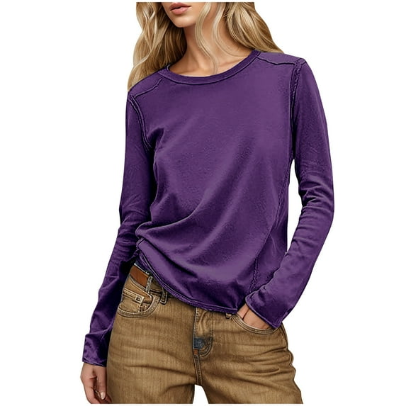 Fantaslook Womens Long Sleeve Crewneck Shirts Oversized Casual Pullover Tops Loose Fit Layering Top Spring Basic Tee Purple XXL(XXL)