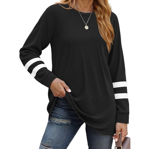 Womens Long Sleeve Tops Crewneck Sweatshirts Casual Color Block Tunic Tops Pullover