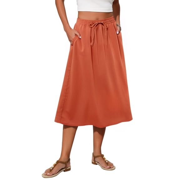 Fantaslook Womens Midi Skirts Elastic High Waist Skirt Flowy Trendy Skirts with Pockets