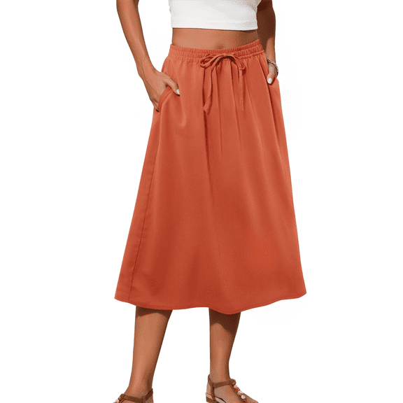 Fantaslook Midi Skirts for Womens Elastic High Waist Skirt Flowy Trendy Dresses Skirts with Pockets
