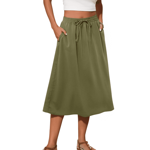 Fantaslook Midi Skirts for Womens Elastic High Waist Skirt Flowy Trendy Dresses Skirts with Pockets