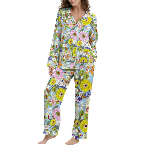 Fantaslook Womens Pajama Sets Button Down 2 Piece Pjs Long Sleeve Loose Floral Sleepwear with Pockets