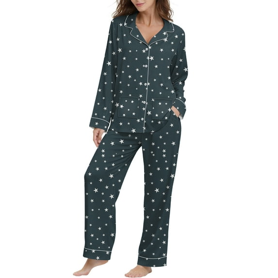 Fantaslook Womens Pajama Sets Button Down 2 Piece Pjs Long Sleeve Loose Floral Sleepwear with Pockets