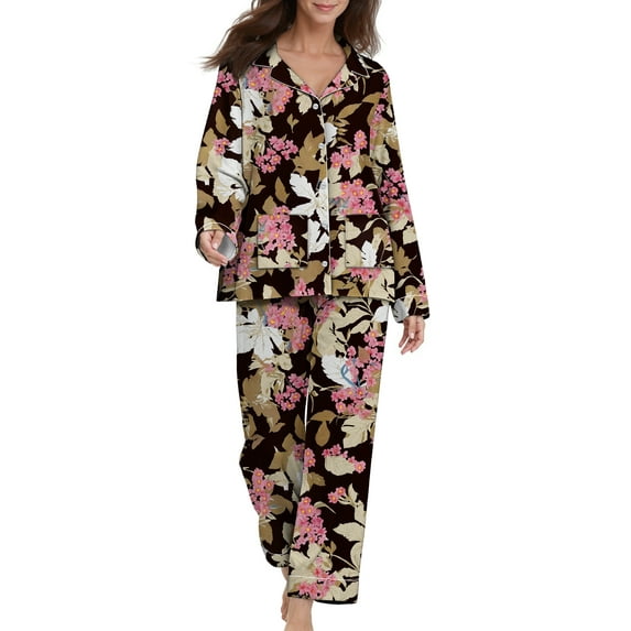 Fantaslook Womens Pajama Sets Button Down 2 Piece Pjs Long Sleeve Loose Floral Sleepwear with Pockets