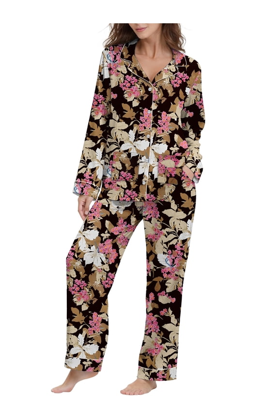 Womens Pajama Sets Button Down 2 Piece Pjs Long Sleeve Loose Floral Sleepwear with Pockets