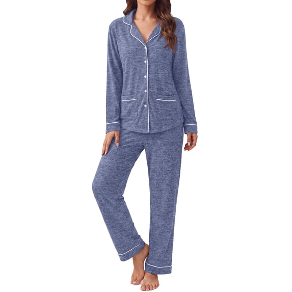 Fantaslook Womens Pajama Sets Long Sleeve Button Down Tops Drawstring Pants Sleepwear Nightwear Soft Pjs Sets with Pockets