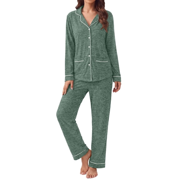 Fantaslook Womens Pajama Sets Long Sleeve Button Down Tops Drawstring Pants Sleepwear Nightwear Soft Pjs Sets with Pockets