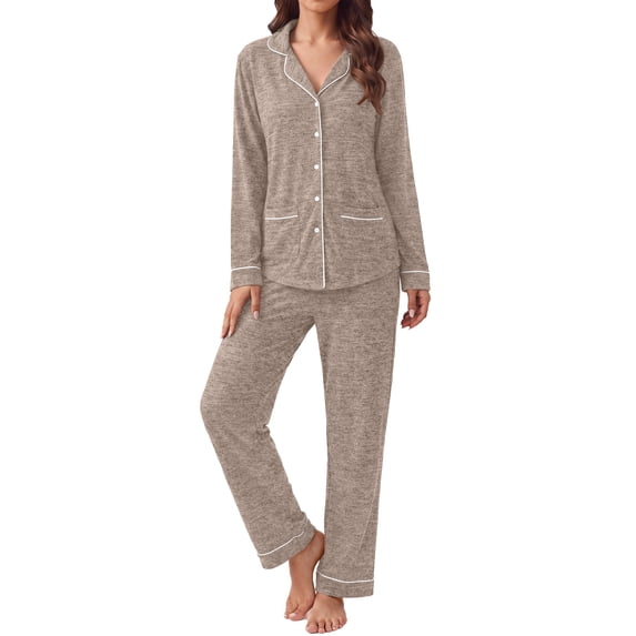 Fantaslook Womens Pajama Sets Long Sleeve Button Down Tops Drawstring Pants Sleepwear Nightwear Soft Pjs Sets with Pockets