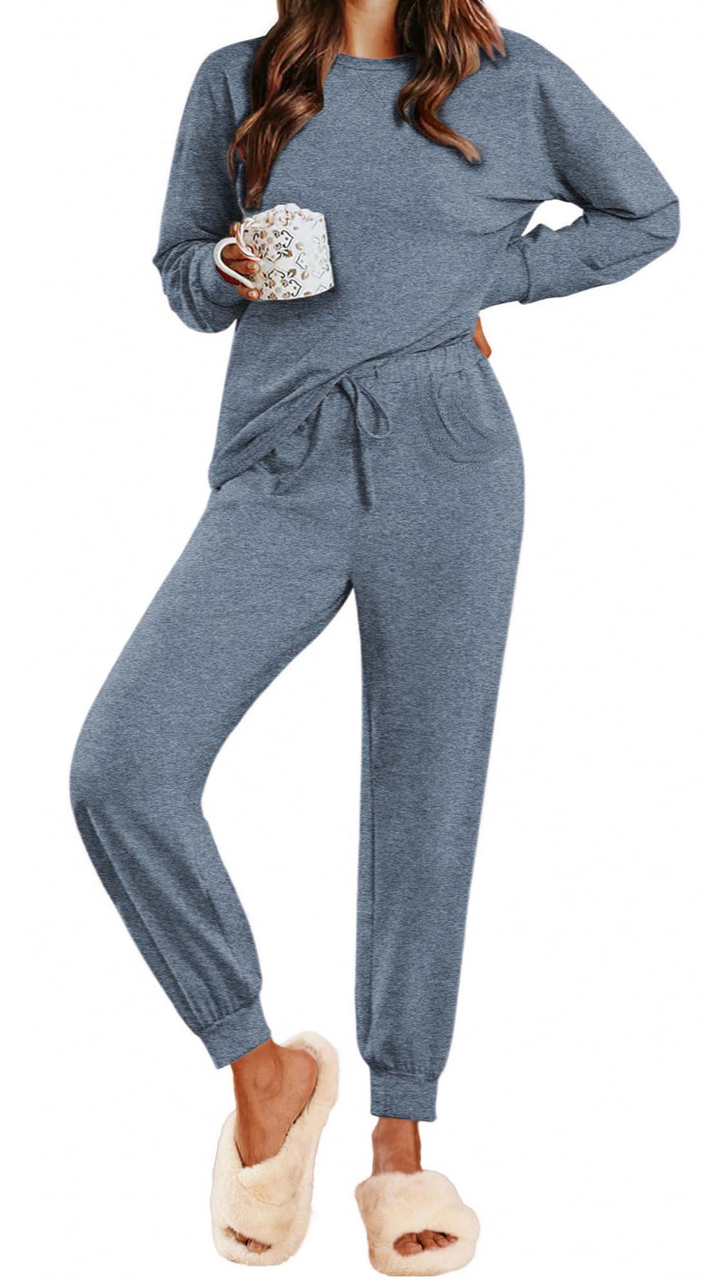 OPOIPIN Women's Pajama Set - Long Sleeve Pullover Top & Pants With Pockets, 2-Piece Lounge Wear