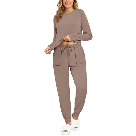 Fantaslook Womens Pajamas Sets Crew Neck Long Sleeve Tops and Pants Two Piece Lounge Sets Fall Outfits with Pockets