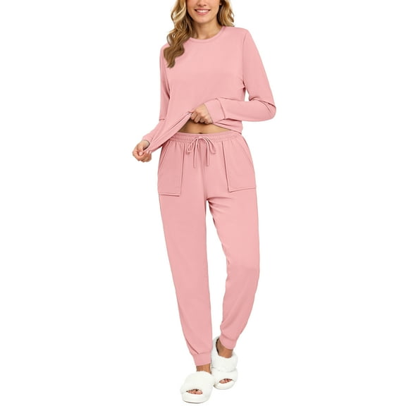 Fantaslook Womens Pajamas Sets Crew Neck Long Sleeve Tops and Pants Two Piece Lounge Sets Fall Outfits with Pockets