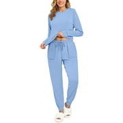 FANTASLOOK Womens Pajamas Sets Crew Neck Long Sleeve Tops and Pants Two Piece Lounge Sets Fall Outfits with Pockets