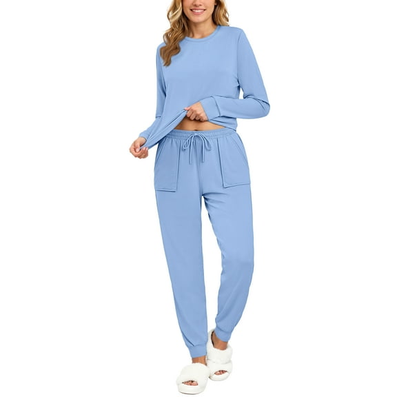 Fantaslook Womens Pajamas Sets Crew Neck Long Sleeve Tops and Pants Two Piece Lounge Sets Fall Outfits with Pockets