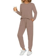 FANTASLOOK Womens Pajamas Sets Crew Neck Long Sleeve Tops and Pants Two Piece Lounge Sets Fall Outfits with Pockets