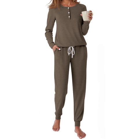 Pajamas Sets for Women Casual Lounge Set Long Sleeve Two Piece Set Buttom Down Shirts and Pants with Pockets Oufits
