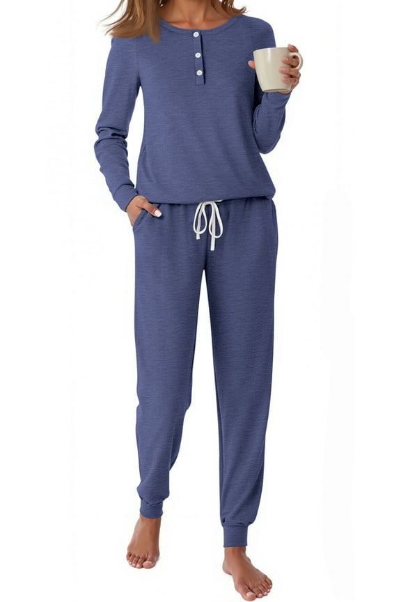 Pajamas Sets for Women Casual Lounge Set Long Sleeve Two Piece Set Buttom Down Shirts and Pants with Pockets Oufits