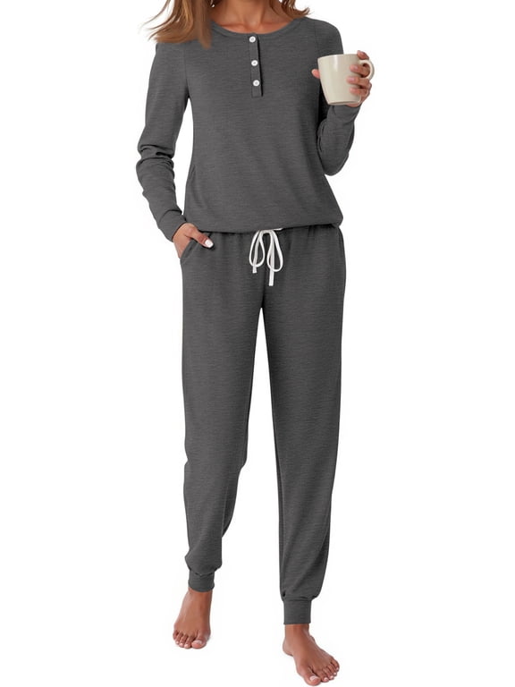 Pajamas Sets for Women Casual Lounge Set Long Sleeve Two Piece Set Buttom Down Shirts and Pants with Pockets Oufits