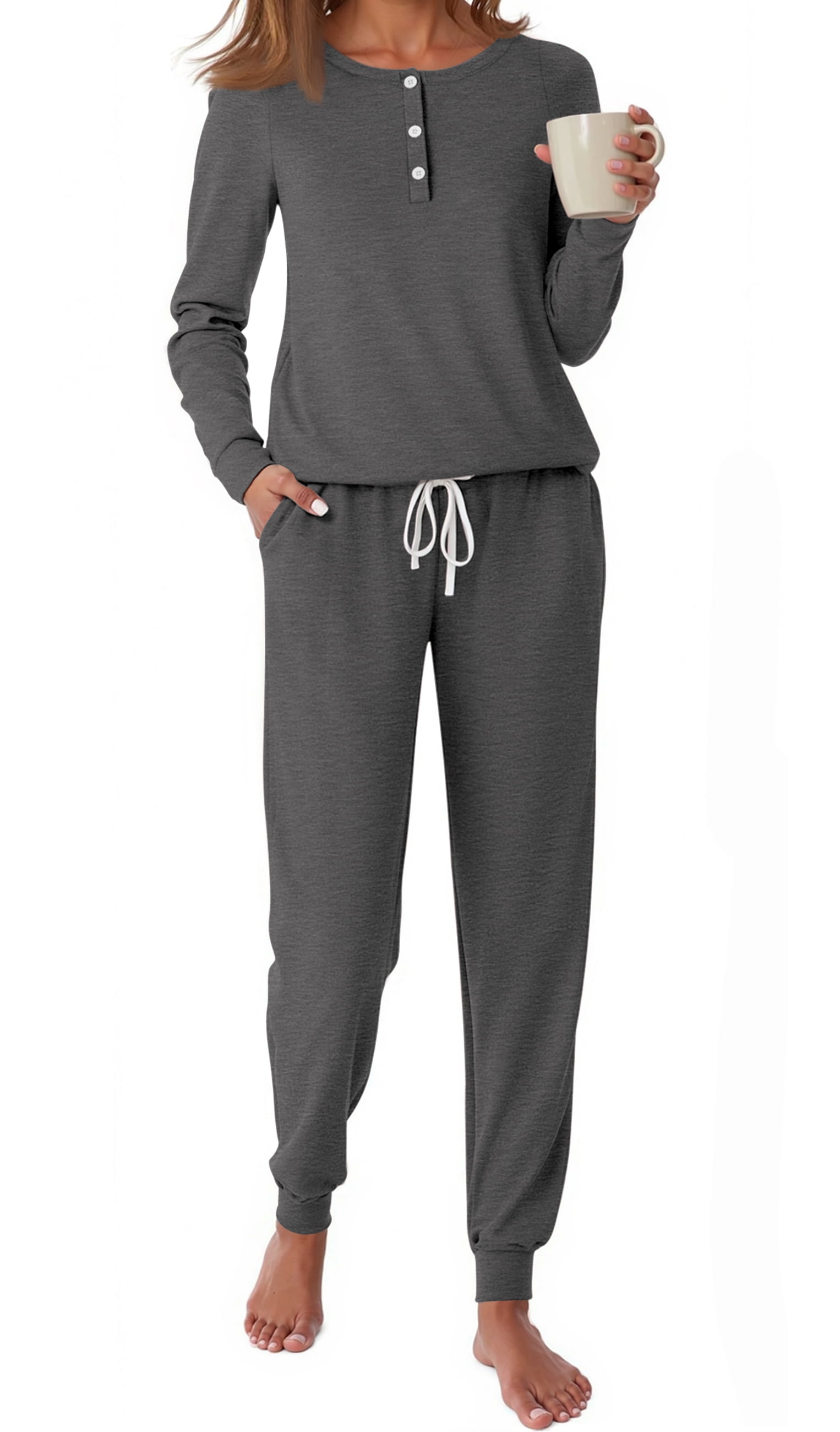Cardigan Long Sleeve Pants Pajamas Two-piece Set Loose Ladies