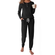 Fantaslook Pajamas Sets for Women Casual Lounge Set Long Sleeve Two Piece Set Buttom Down Shirts and Pants with Pockets Oufits