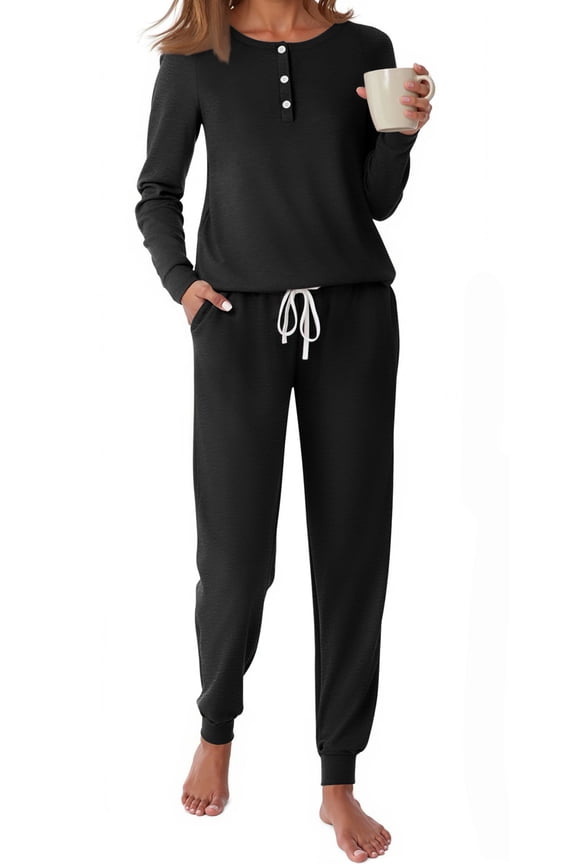 Pajamas Sets for Women Casual Lounge Set Long Sleeve Two Piece Set Buttom Down Shirts and Pants with Pockets Oufits