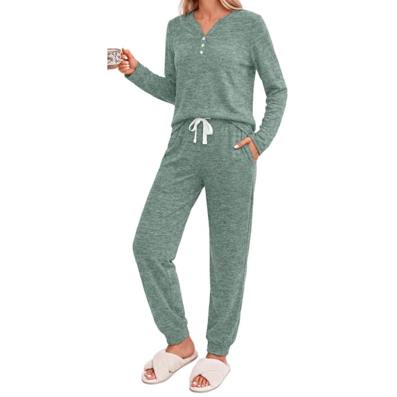 Fantaslook Womens Pajamas Sets Long Sleeve Matching Lounge Set Fall Travel Outfits Jogger Sweatsuits with Pocket Button Down Sleepwear