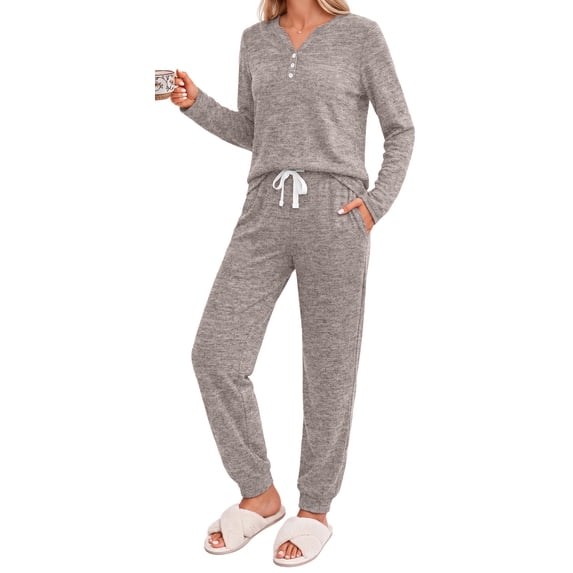 Fantaslook Womens Pajamas Sets Long Sleeve Matching Lounge Set Fall Travel Outfits Jogger Sweatsuits with Pocket Button Down Sleepwear