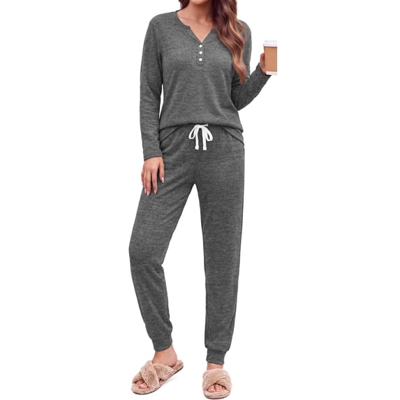 Fantaslook Womens Pajamas Sets Long Sleeve Matching Lounge Set Fall Travel Outfits Jogger Sweatsuits with Pocket Button Down Sleepwear