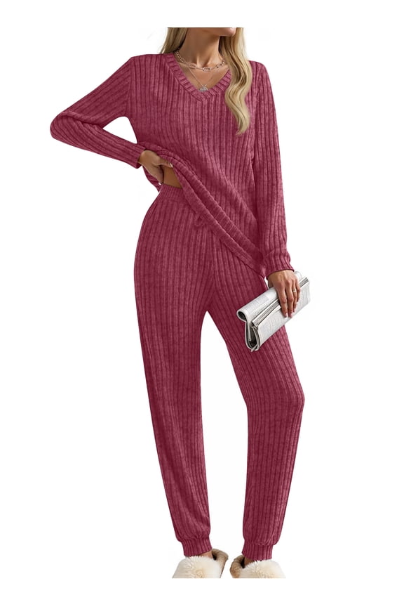 Womens Pajamas Sets Long Sleeve Shirts and Jogger Pants With Pockets Two Piece Lounge Sets Fall Oufits