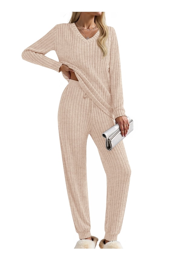 Womens Pajamas Sets Long Sleeve Shirts and Jogger Pants With Pockets Two Piece Lounge Sets Fall Oufits