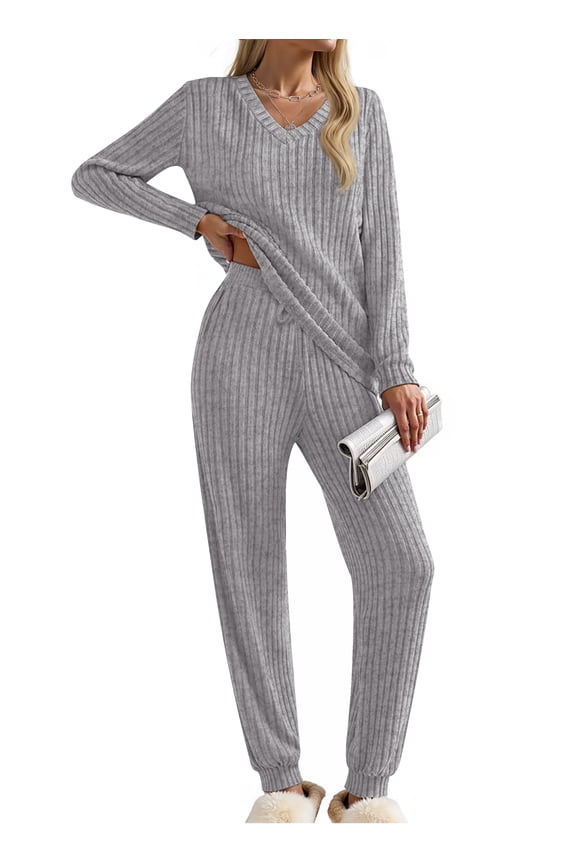 Womens Pajamas Sets Long Sleeve Shirts and Jogger Pants With Pockets Two Piece Lounge Sets Fall Oufits