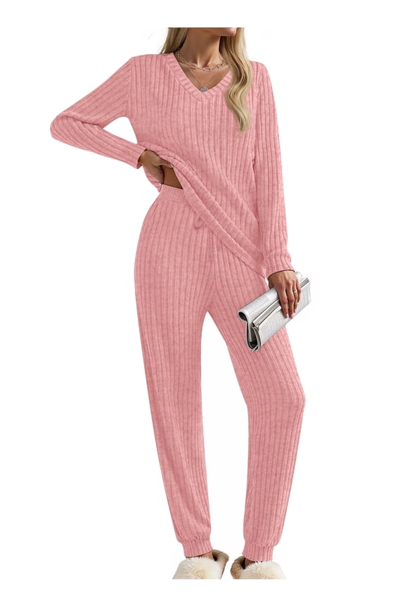 Womens Pajamas Sets Long Sleeve Shirts and Jogger Pants With Pockets Two Piece Lounge Sets Fall Oufits