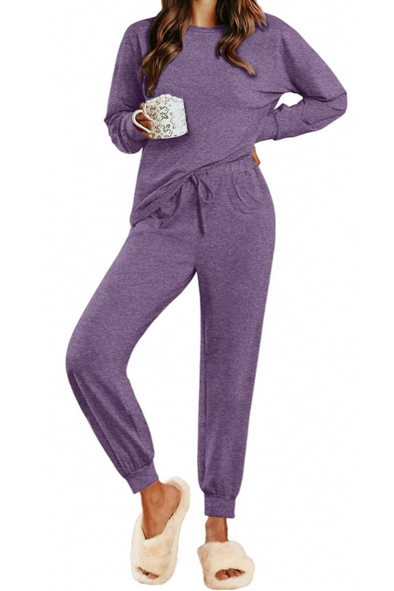 Womens Pajamas Sets Long Sleeve Top and Pant with Pockets Lounge Wear Set Oufits