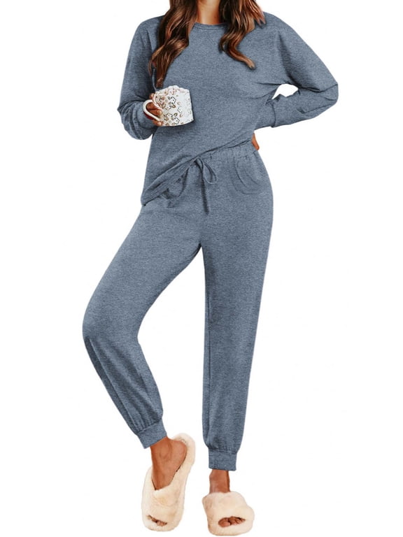 Womens Pajamas Sets Long Sleeve Top and Pant with Pockets Lounge Wear Set Oufits