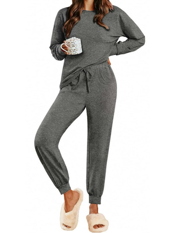 Womens Pajamas Sets Long Sleeve Top and Pant with Pockets Lounge Wear Set Oufits
