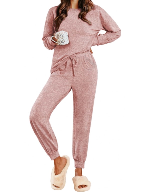 Womens Pajamas Sets Long Sleeve Top and Pant with Pockets Lounge Wear Set Oufits