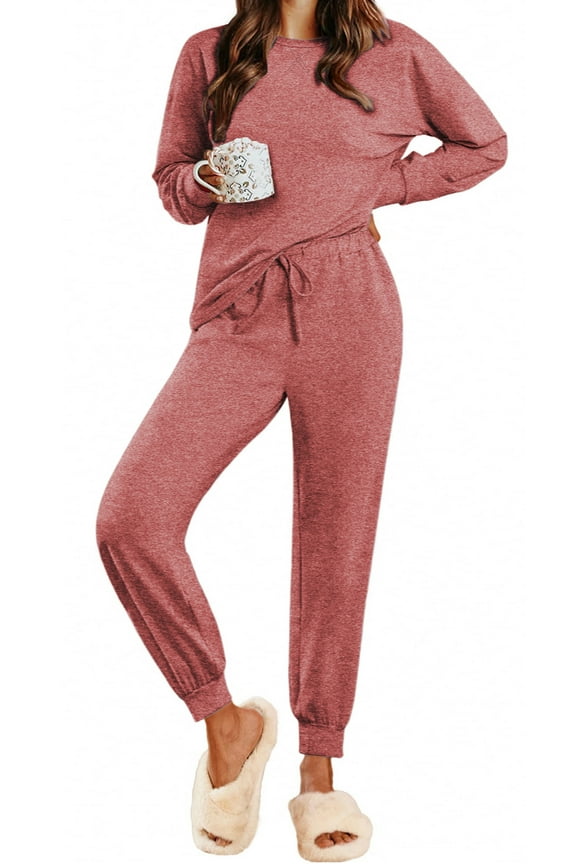 Womens Pajamas Sets Long Sleeve Top and Pant with Pockets Lounge Wear Set Oufits