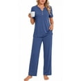 thumbnail image 1 of Fantaslook Womens Pajamas Sets V Neck Buttons Short Sleeve Top and Pant with Pockets Lounge Wear Set Outfits, 1 of 9