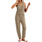 FANTASLOOK Womens Pajamas Sets V Neck Tank Tops and Long Pants Two Piece Lounge Sets Summer Oufits Loungewear