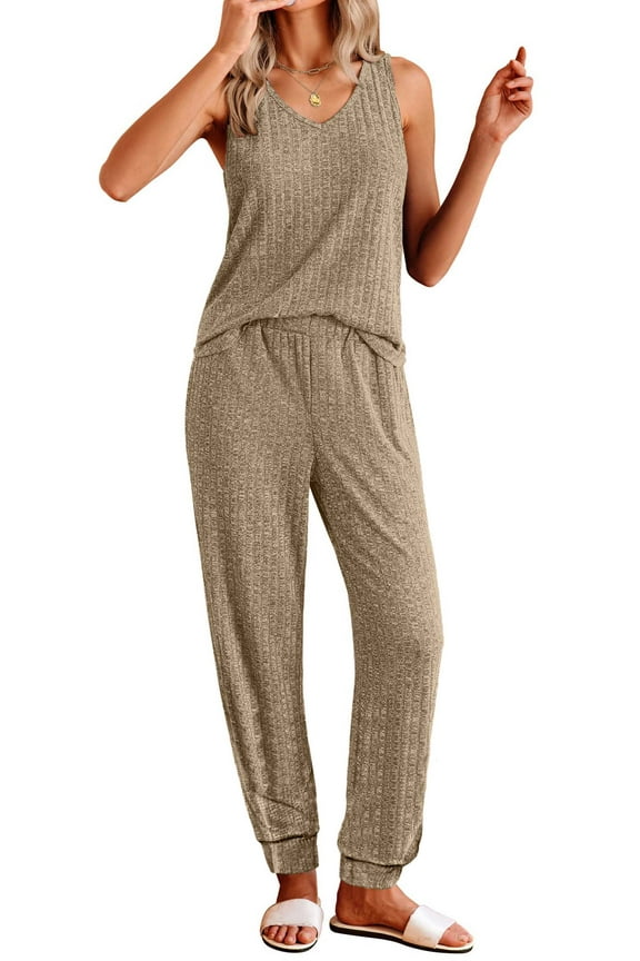 Womens Pajamas Sets V Neck Tank Tops and Long Pants Two Piece Lounge Sets Summer Oufits Loungewear