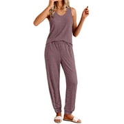 Fantaslook Womens Pajamas Sets V Neck Tank Tops and Long Pants Two Piece Lounge Sets Summer Oufits Loungewear