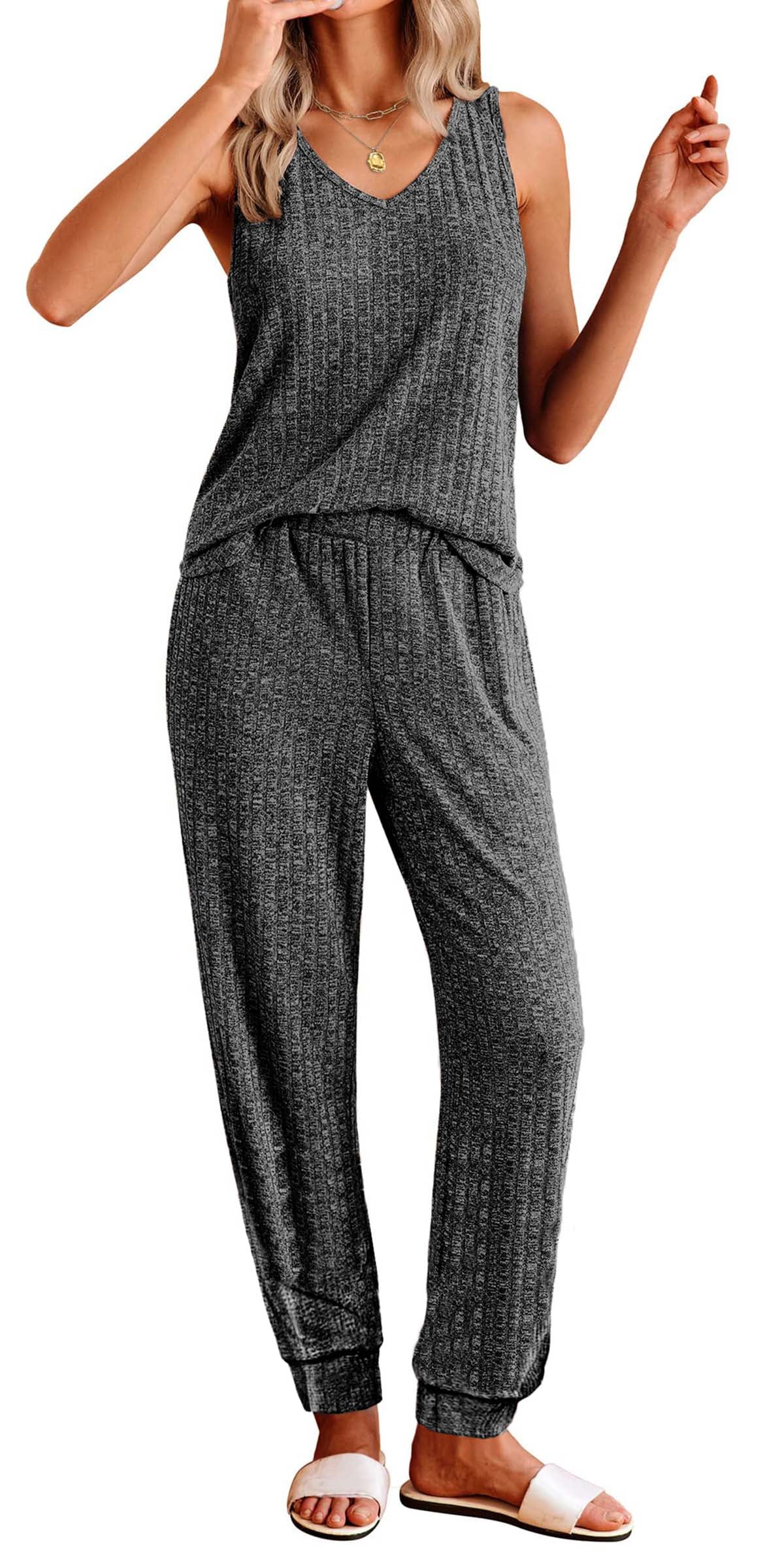 Joyspun Women's Cotton Blend Notch Collar Pajama Set with