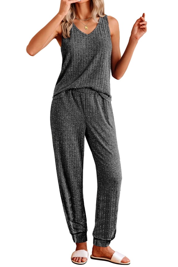 Womens Pajamas Sets V Neck Tank Tops and Long Pants Two Piece Lounge Sets Summer Oufits Loungewear