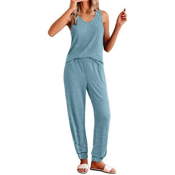 Fantaslook Womens Pajamas Sets V Neck Tank Tops and Long Pants Two Piece Lounge Sets Summer Oufits Loungewear