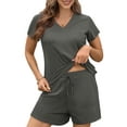thumbnail image 1 of Fantaslook Womens Pajamas V Neck Short Sleeve Top and Shorts Outfits Casual Loungewear with Pockets, 1 of 10