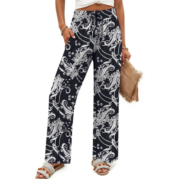 Fantaslook Womens Pants Casual Boho Palazzo Pants Wide Leg Lounge Pants Trousers with Pocket